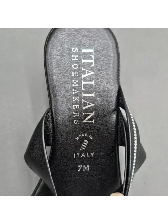 Italian Shoemakers Remus Black Slide Sandals Size 7 M Crystal Trim Wedge Heel - Picture 8 of 8